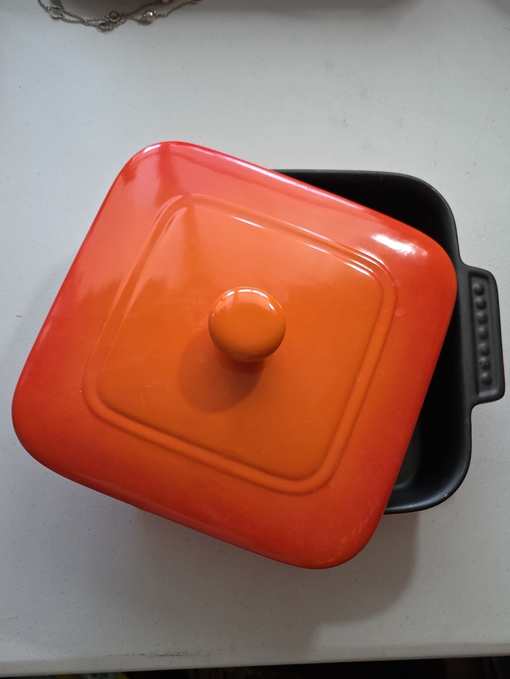 Bright Orange Square Ceramic Non Stick Casserole Dish with Lid